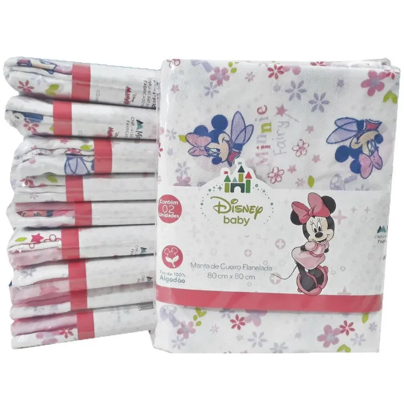 Kit Com 2 Manta Cueiro Flanelado Disney 80X80Cm Minnie