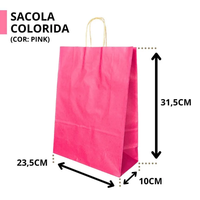10 Sacola De Papel Kraft Presente Colorida 23,5X10X31,5Cm