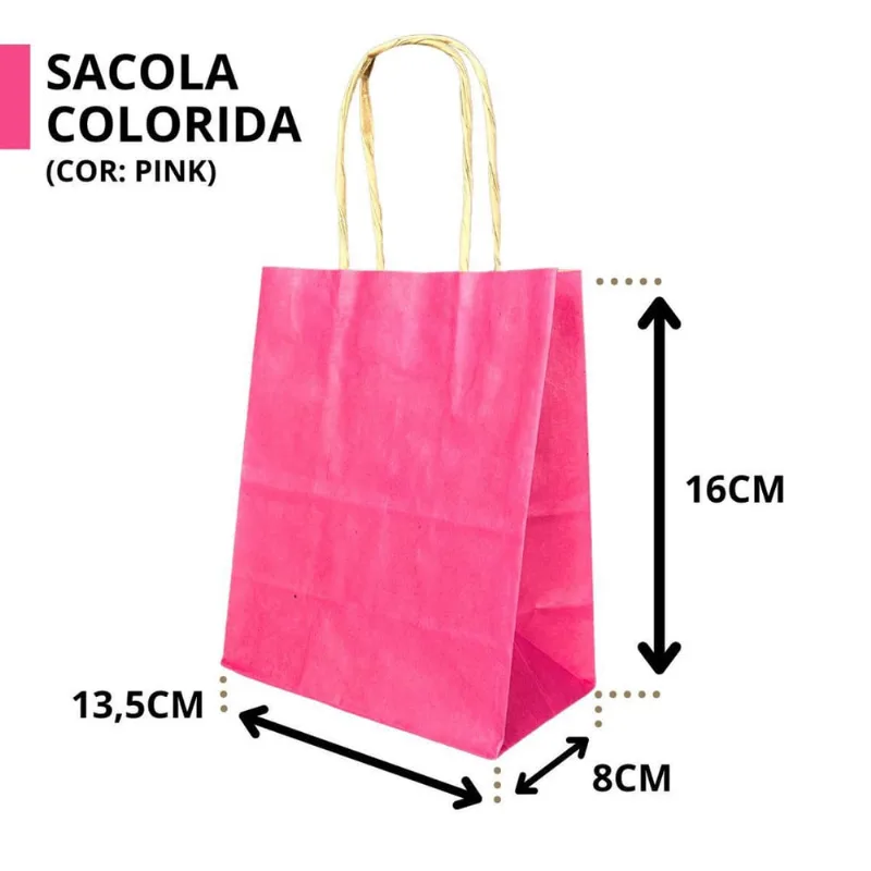10 Sacola De Papel Kraft Presente Colorida 13,5X8X16Cm