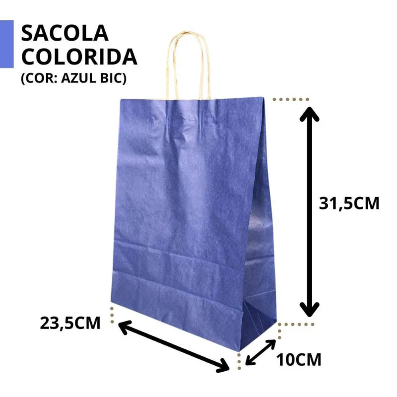 10 Sacola De Papel Kraft Presente Colorida 23,5X10X31,5Cm
