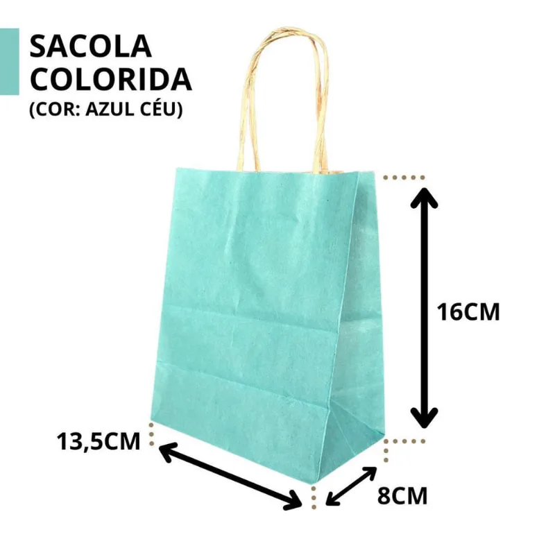 10 Sacola De Papel Kraft Presente Colorida 13,5X8X16Cm