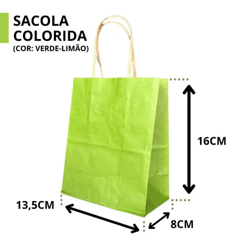 10 Sacola De Papel Kraft Presente Colorida 13,5X8X16Cm