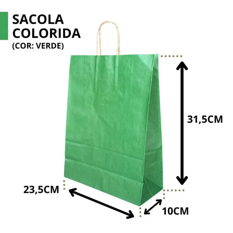10 Sacola De Papel Kraft Presente Colorida 23,5X10X31,5Cm