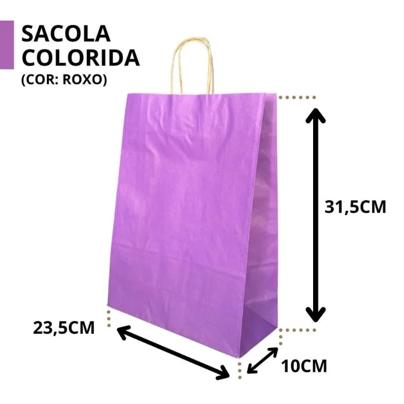 10 Sacola De Papel Kraft Presente Colorida 23,5X10X31,5Cm