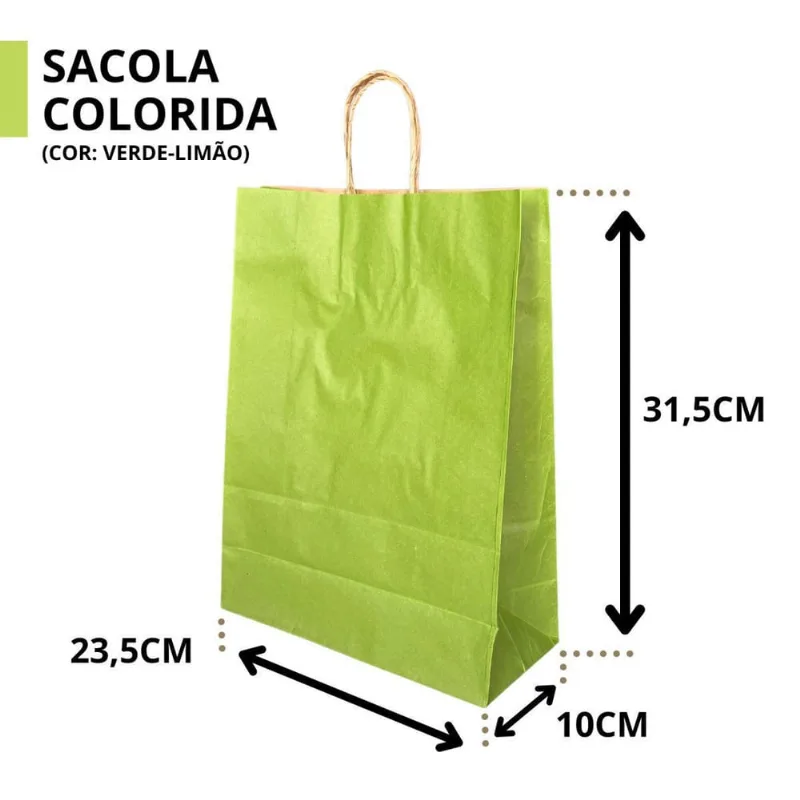 10 Sacola De Papel Kraft Presente Colorida 23,5X10X31,5Cm