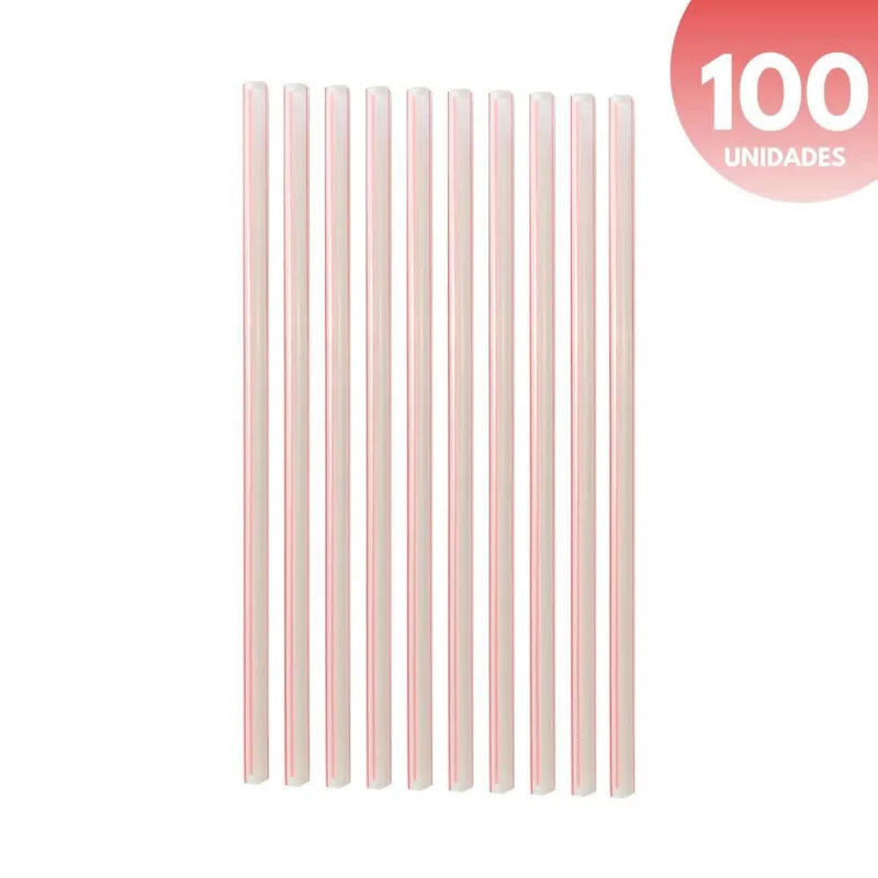 100Un Canudos Listrado Milk-Shake Sorvete 8Mm Largo Grosso