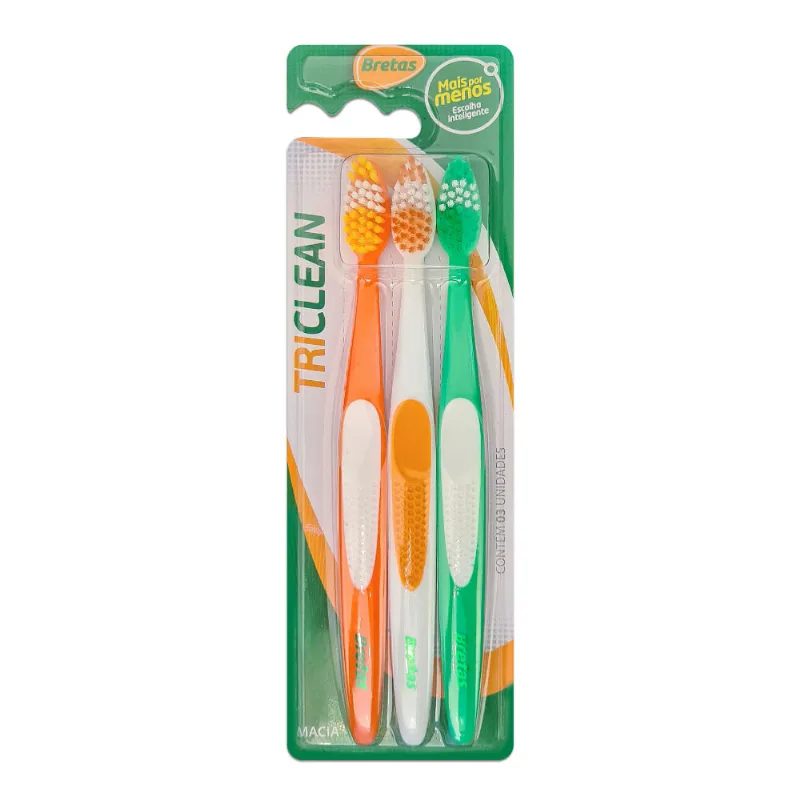 Escova Dental Bretas Adulto Macia com 3 Unid
