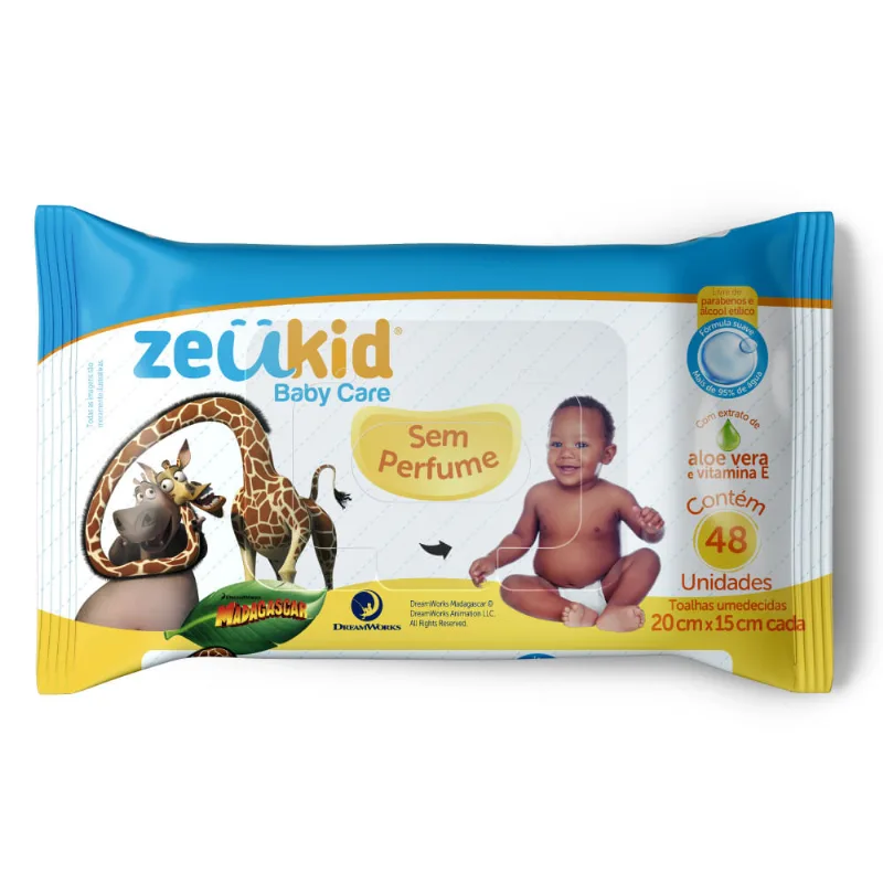 Lenço Umedecido Zeukid Baby Care Madagascar sem Perfume com 48 Unidades