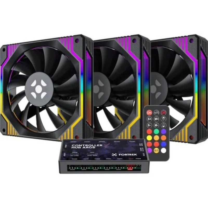 Kit Cooler Fan ARGB para PC Frosty F002 com Rolamento Hidráulico e Funcionamento Silencioso Preto - Fortrek - Automotivo