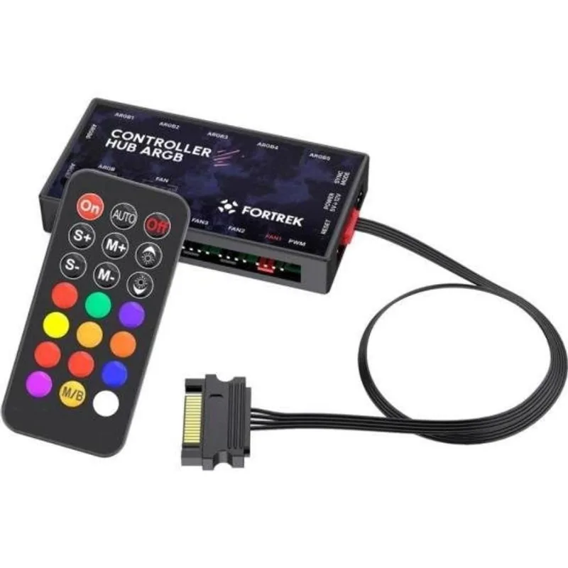 Controladora ARGB Controller Hub 7 Portas Controle Remoto Preto Fortrek