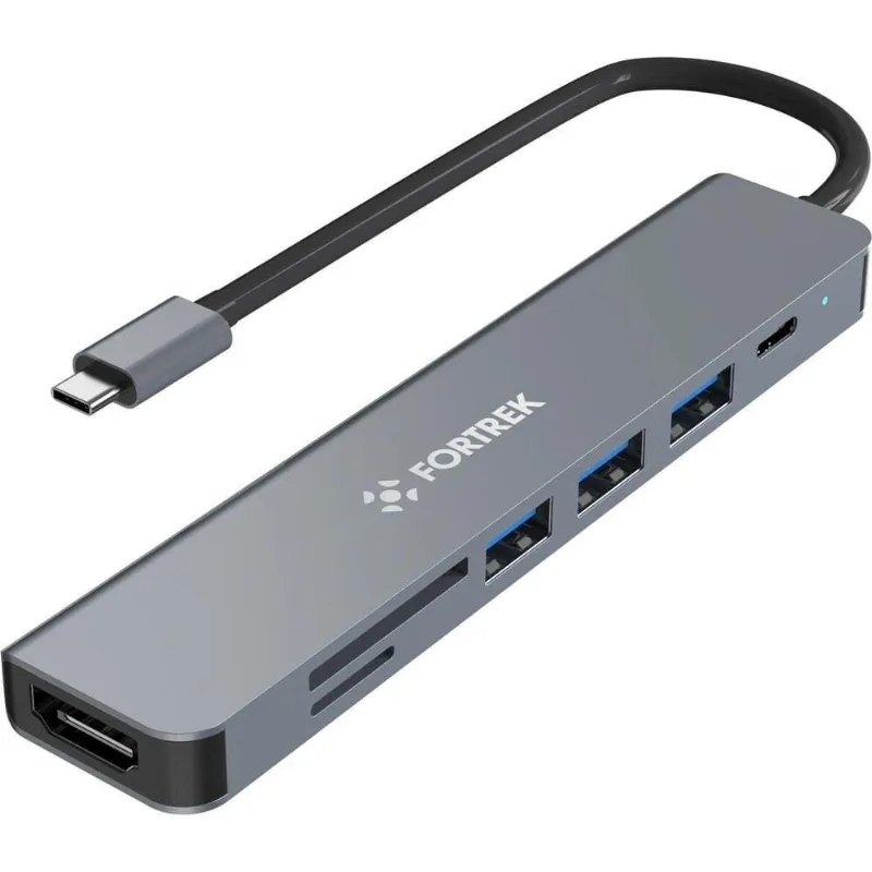 Hub Usb-c Dc75 Com 7 Portas E Saída Hdmi 4K Prata, Preto Fortrek