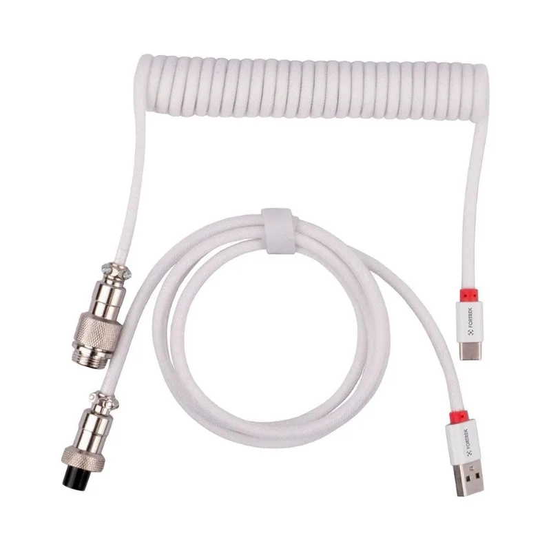 Cabo Para Teclado Coiled Fortrek Helix - Até 1.8m - Conector Aviator - Design Espiral - Branco