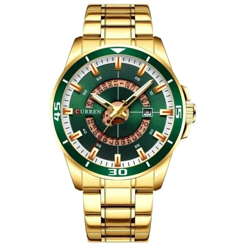 Relógio de Pulso Masculino Curren Quartzo Aço Inox Dourado com Calendário e Cronometragia à Prova - Curren - Agro