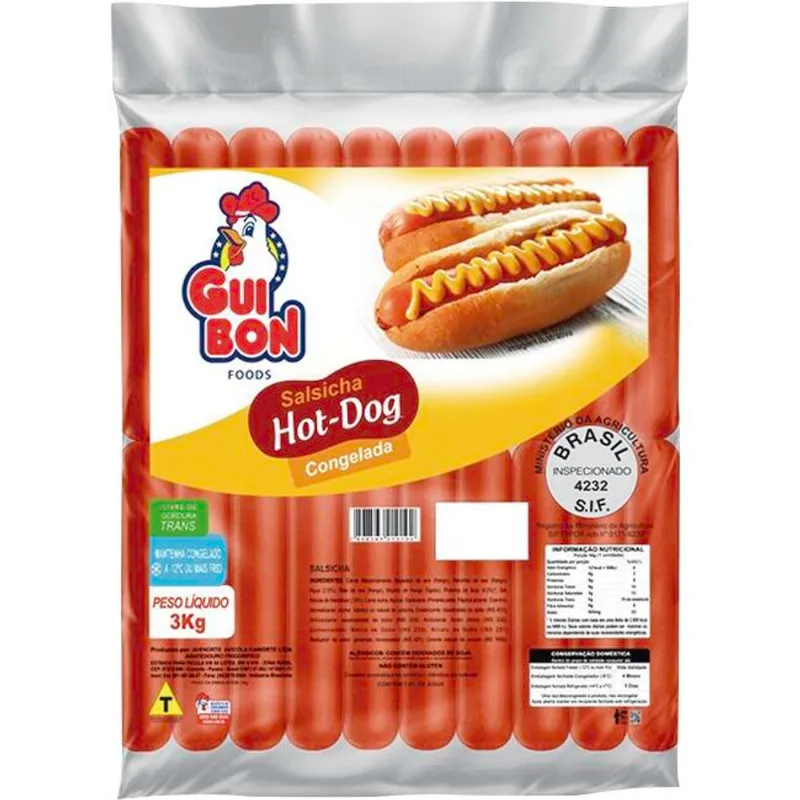 Salsicha Hot Dog Guibon Congelada 3kg