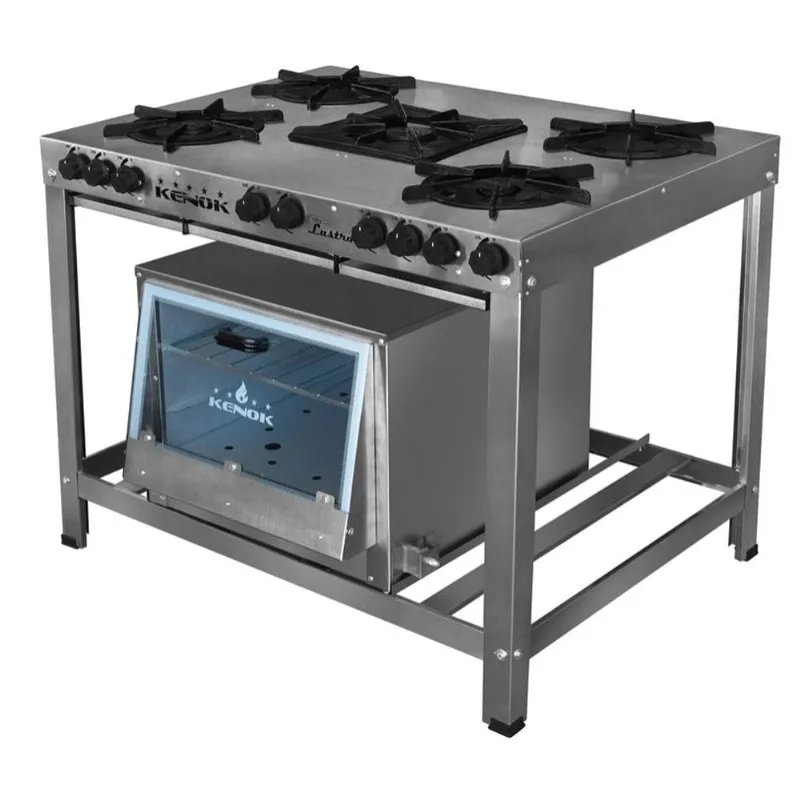 Fogão Industrial Inox 5 Bocas Baixa Pressão com Forno 85L - Kenok
