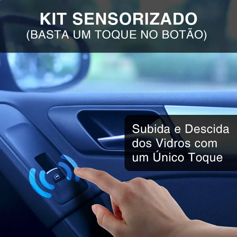 Kit Vidro Elétrico Sensorizado Idea 06 a 16 4 Portas Traseiras Moldura Cinza Comando de Retrovisor