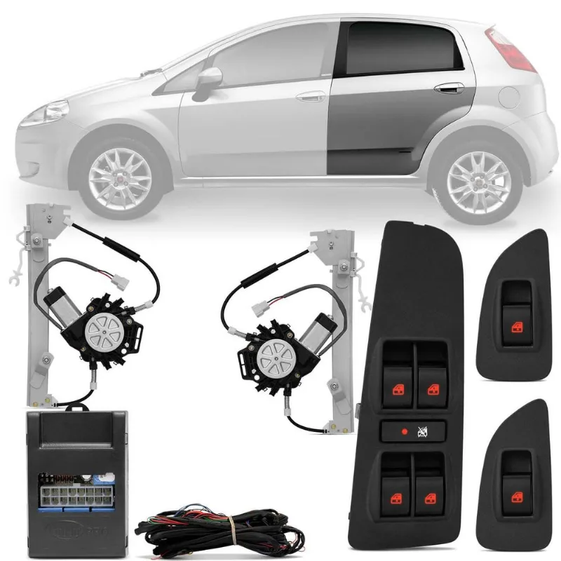 Kit Vidro Elétrico Sensorizado Punto 07 a 11 4 Portas Traseiras Sem Comando Retrovisor Elétrico