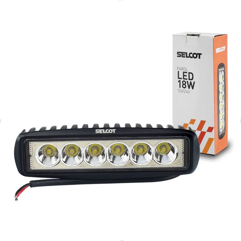 Barra LED Slim 12V 24V 18W Branco 6 LEDs Universal 6000K Selcot
