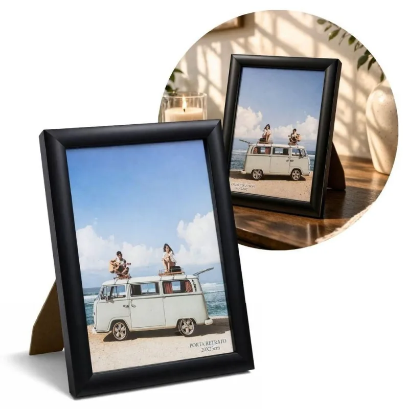 Porta Retrato Moldura Madeira Black Prime Classic com Suporte Vertical e Horizontal Preto Fosco - OUTRAS - Agro