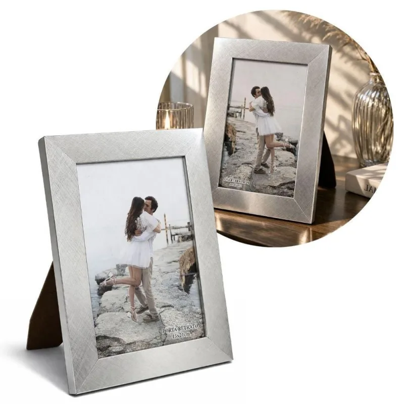 Porta Retrato Luxo Decor Linhas com Design Moderno Prateado Outras Marcas 20,5CM - OUTRAS - Agro