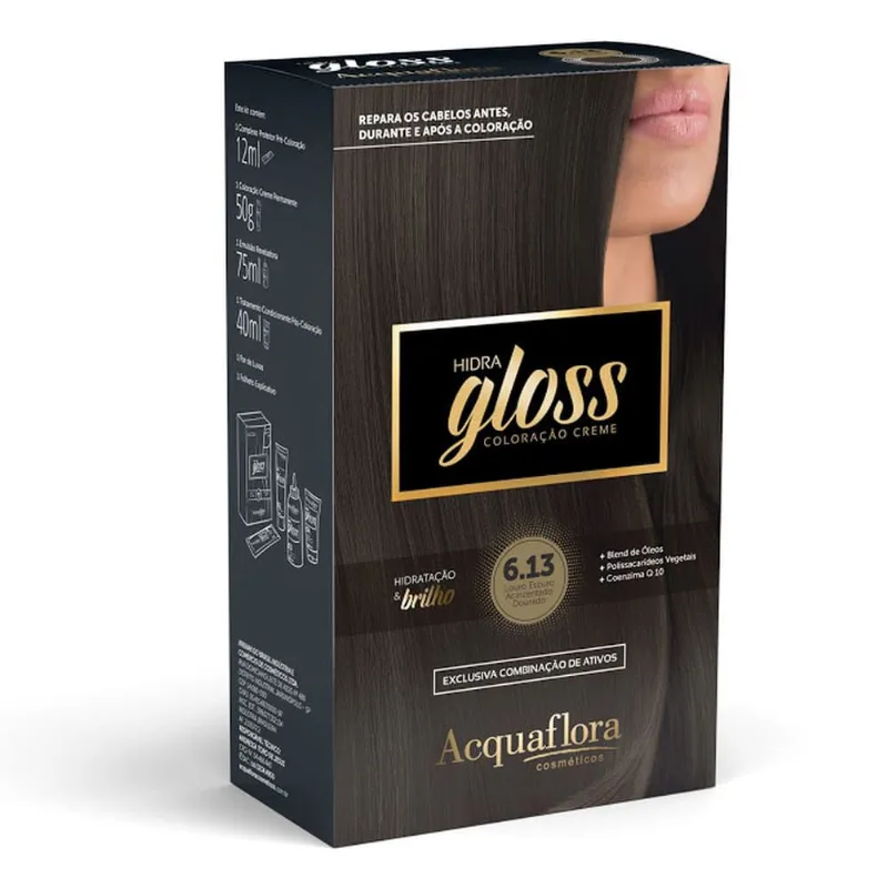 TINTURA ACQUAFLORA GLOSS Louro Escuro Acinzentado Dourado 6.13
