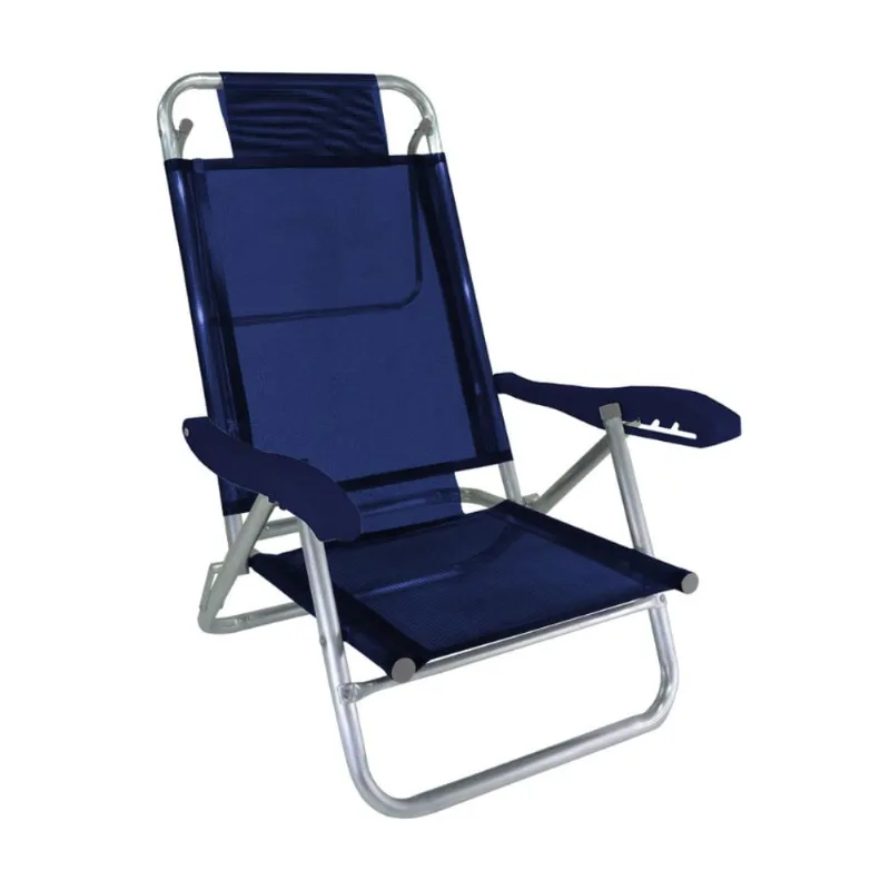 Cadeira de Praia Alumínio 5 Posições Banho de Sol Zaka Azul Marinho