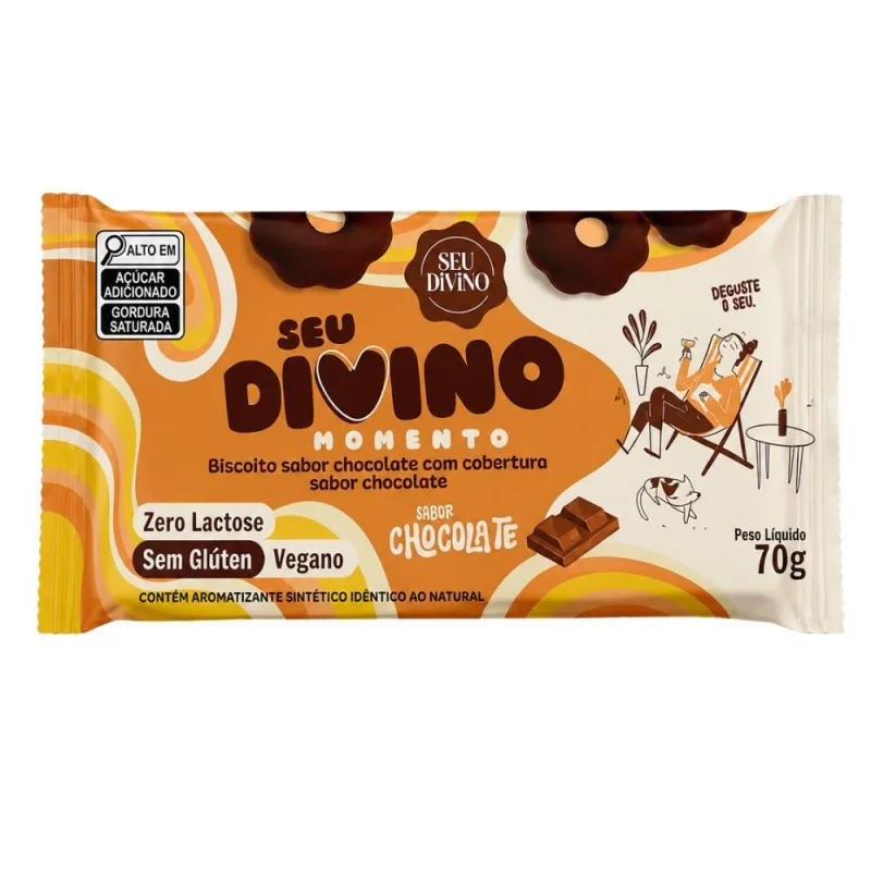 Biscoito Sabor Chocolate Zero Açúcar, Lactose, Glúten e Vegano Seu Divino 70g - Seu Divino - Diet Light