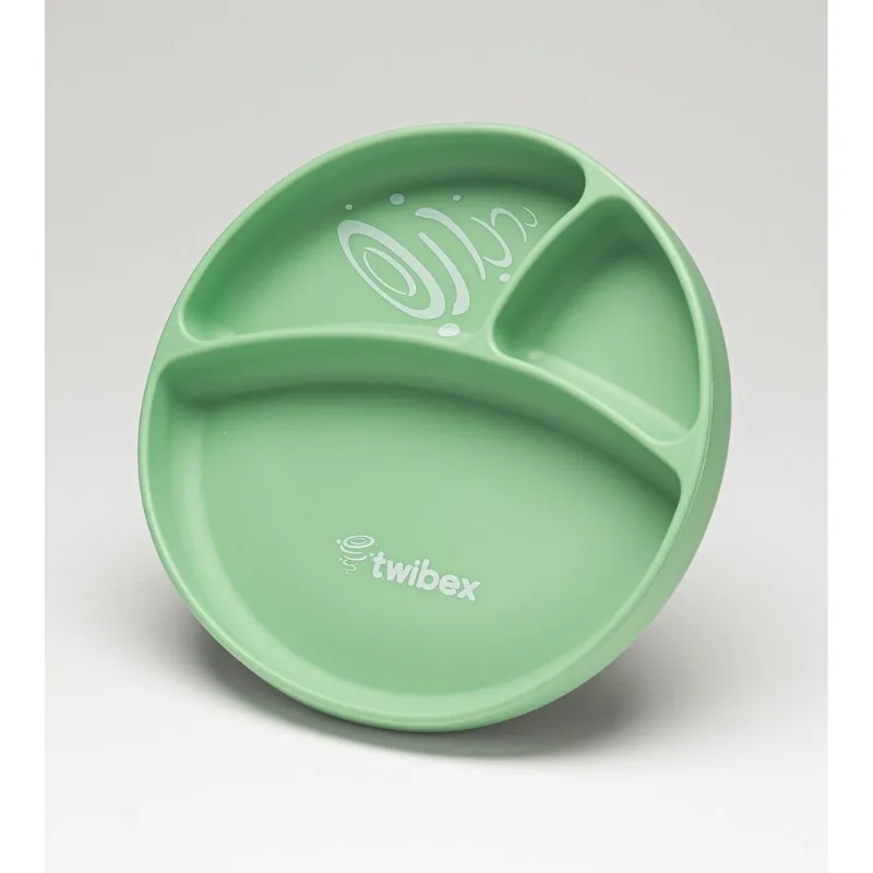 Prato em Silicone com Divisória e Ventosa Verde Twibex Verde