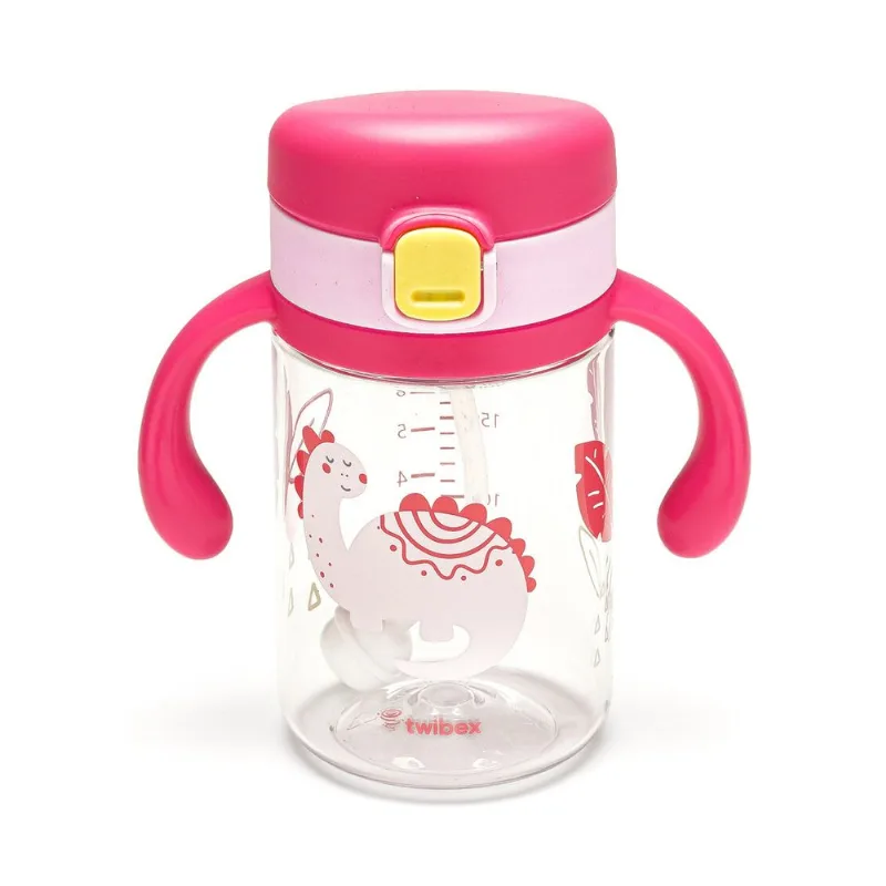 Copo de Treinamento Tritan com Canudo Dino Rosa 240ml Twibex Rosa
