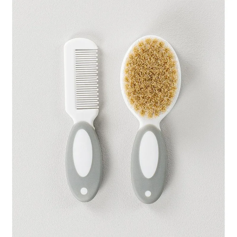Kit Pente e Escova com Cerdas Naturais Twibex Cinza