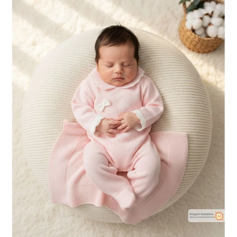 Saída Maternidade Tricot Ursinho Rosa - RN