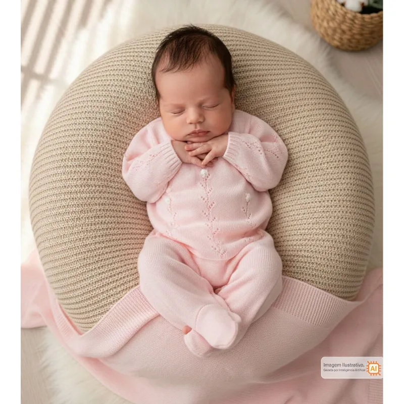 Saída Maternidade Tricot Flor Delicada Rosa - RN