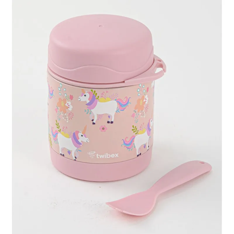 Pote Térmico Parede Dupla 3D com Talher Unicórnio 300ml Rosa