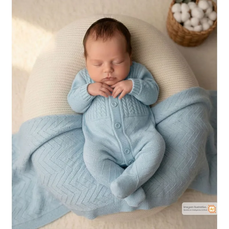 Saída Maternidade Tricot Delicadeza Azul Azul - RN