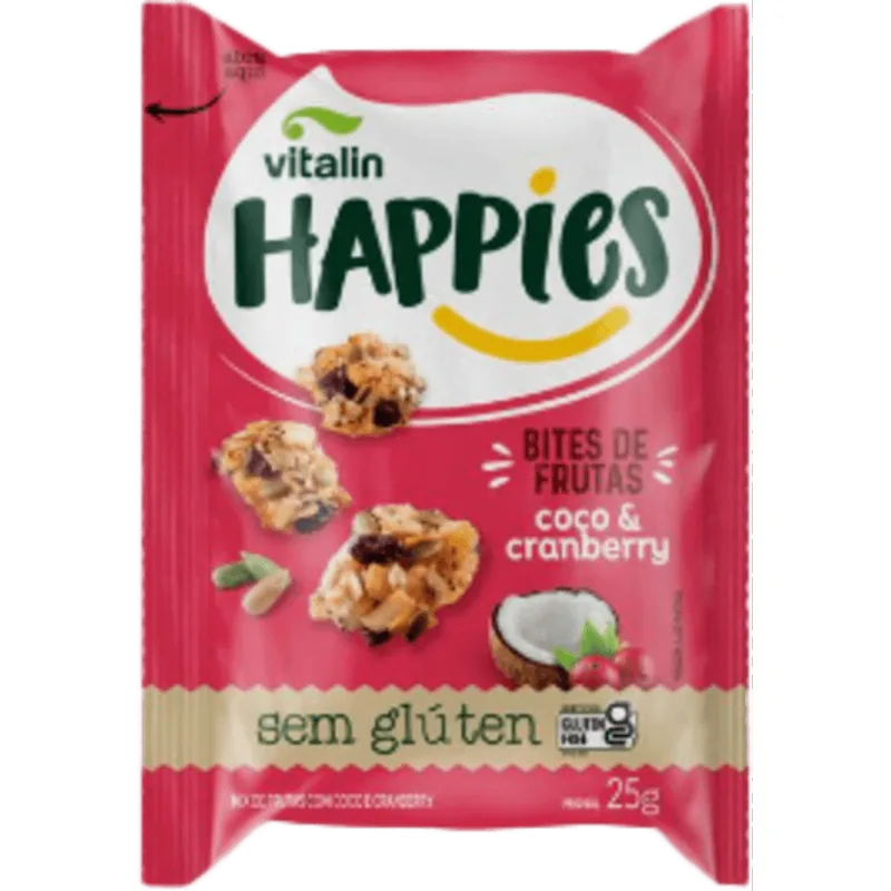 Mix de Frutas e Sementes Bites Coco e Cranberry Vitalin Happies Pacote 25g