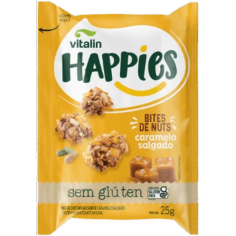 Mix de Castanha Bites de Nuts Caramelo Salgado Vitalin Happies Pacote 25g