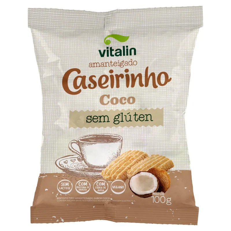 Biscoito Amanteigado Vitalin Caseirinho Vegano s/ Glúten Coco 100g - Vitalin - Mercearia