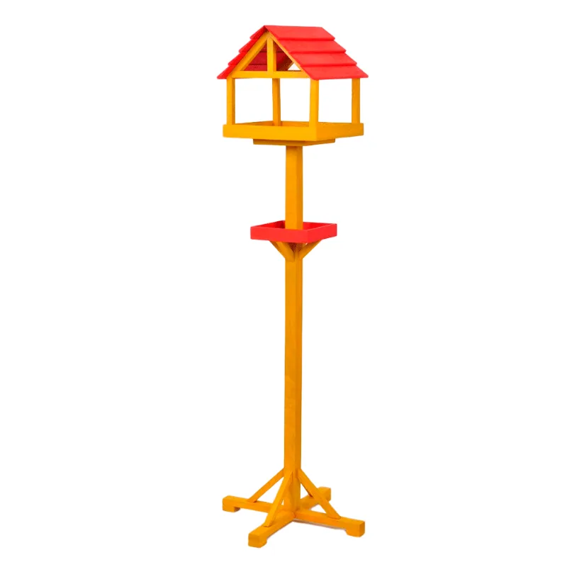 Comedouro Pedestal de Madeira para Pássaros com Bandeja Fixa Uirapuru P