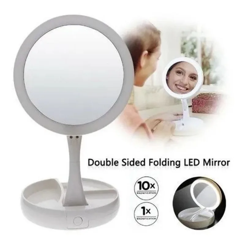 Novo Espelho Dobravel Articulavel Led 2 Lados Aumenta 10x P/maquiagem Portátil Camarim X