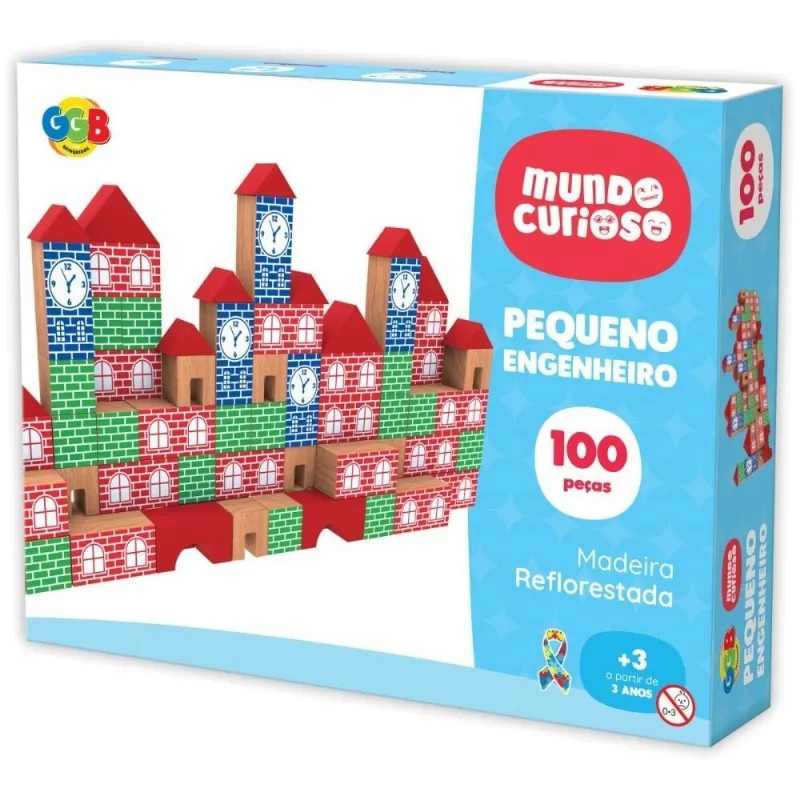 Brinquedo Pedagogico Madeira Pequeno Engenheiro 100PCS
