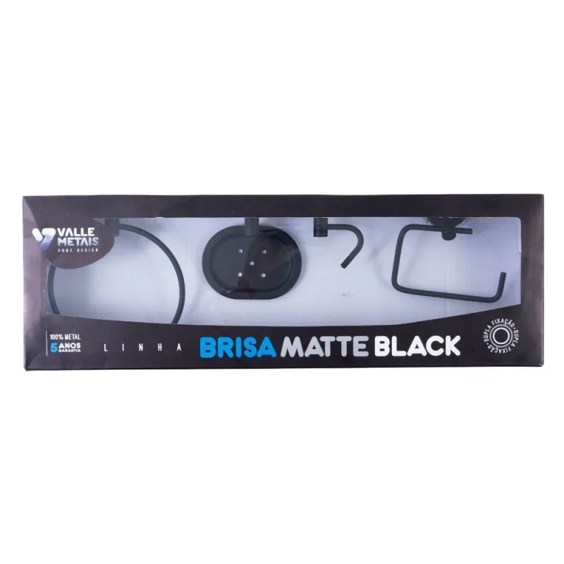 Kit Acessórios para Fixar Inox Preto 5 peças Brisa Matte Valle Metais - VALLE METAIS - Banheiros
