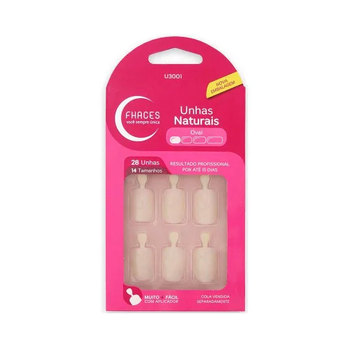 Unhas Naturais Fhaces Oval C/28 - NATURA - Papelaria