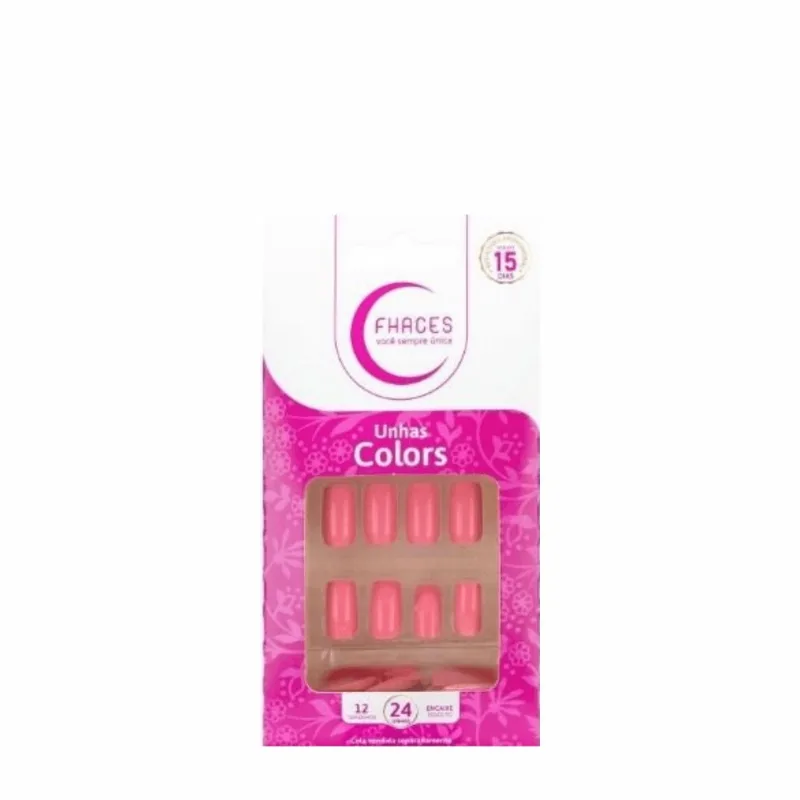 Unhas Fhaces Colors Salmao COM 24 Unidades