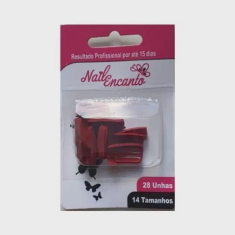 Unha Postiça Vermelho 28 Unidades-Tam 14 Nail Encanto