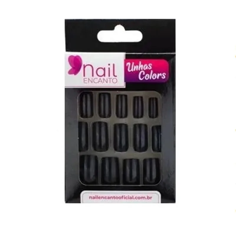 Unhas Nail Encanto Colors Preta 28 Uni