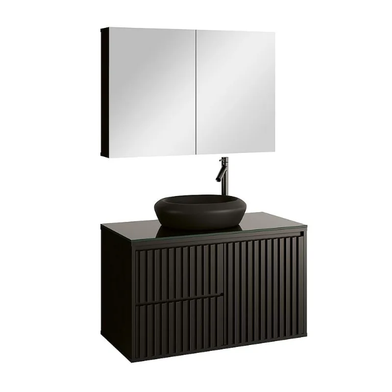 Gabinete para Banheiro Ripado com Cuba Black Preto 80CM - Astral Design