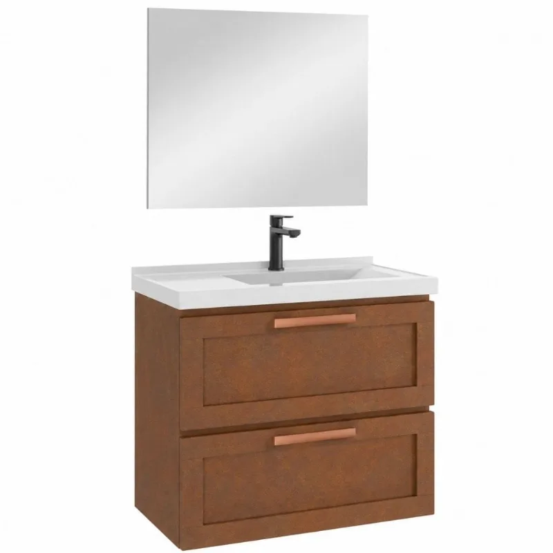 Kit Gabinete para Banheiro Nivus 66cm com Cuba e Espelho Astral Design Kit Gabinete para Banheiro Nivus Com Espelho Corten 66cm Astral Design