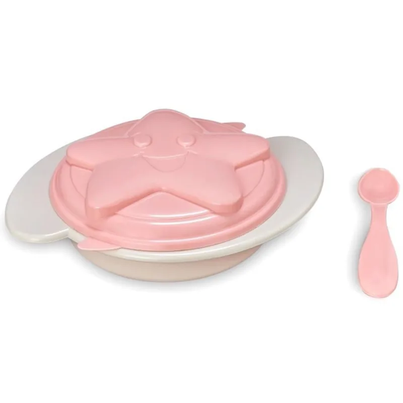 Prato Baby Com 3 Divisórias Tampa E Colher Infantil Rosa