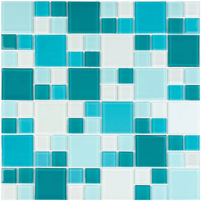 Pastilha De Vidro 30x30 Cm Branco/Verde K2410 Glass Mosaic