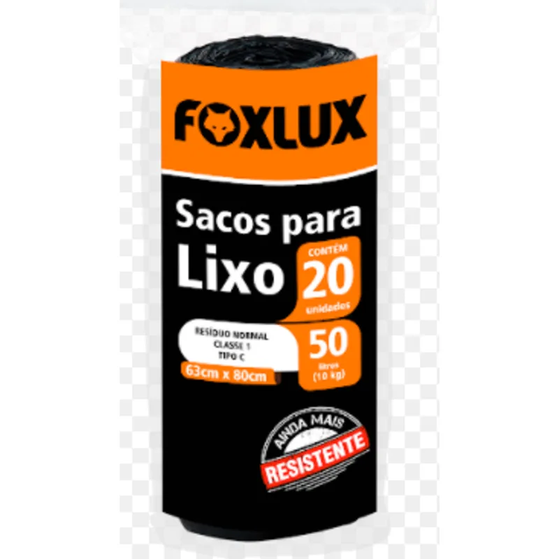 Saco De Lixo 50l 20 Peças Preto Rolo Foxlux